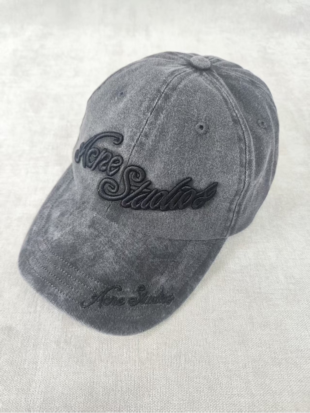 Acne Studios Washed Gray Embroidered Baseball Cap